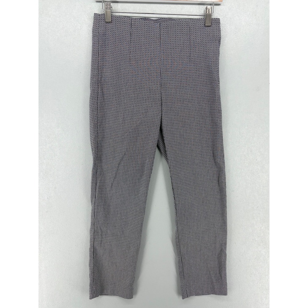 Tribal Dress Pants Women 4 Blue White Geometric Print Slim Ankle Pull On Stretch